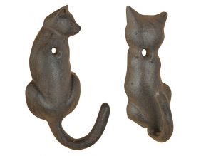 Patère queue de chat en fonte (Lot de 2) (Chats différents)
