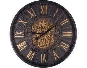 Pendule en fer vitrée avec rouages 70 cm