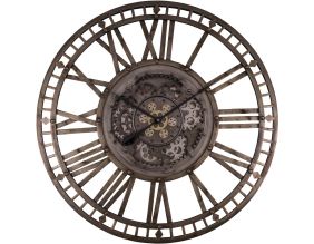 Pendule ronde  à engrenages en fer 90 cm
