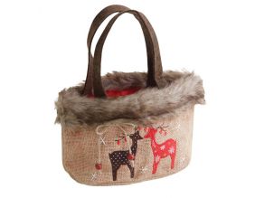 Petit sac de Noël en jute motif cerf