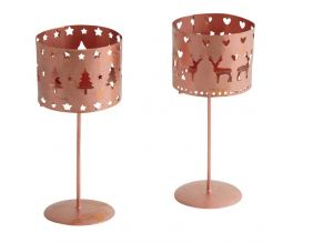 Photophore de Noël sur pied en métal cuivré (Lot de 2)
