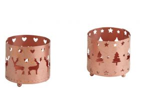 Photophore de Noël rond en métal cuivré (Lot de 2)