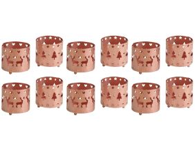 Photophore de Noël rond en métal cuivré (Lot de 12)