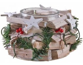 Photophore Noël en bois et verre