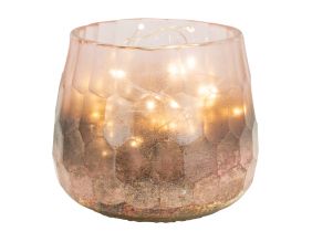 Photophore en verre teinté rose et doré 10 cm