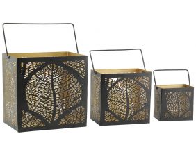 Photophores en métal Feuilles (Lot de 3)