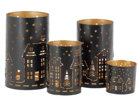 Photophores en métal noir et doré Maison (lot de 4)