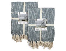 Plaid en coton bicolore 120 x 150 cm (Lot de 2) (Kaki et naturel)