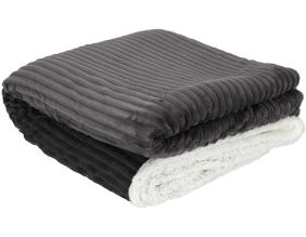 Plaid en flanelle cotelé doublure sherpa 180 x 220 cm (Gris)