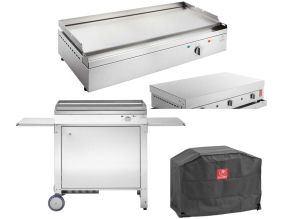 Plancha électrique en inox Chef 80 cm (Avec chariot fermé + couvercle + housse)