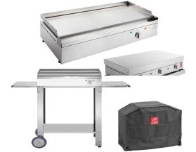 Plancha électrique en inox Chef 80 cm (Avec chariot ouvert + couvercle + housse)