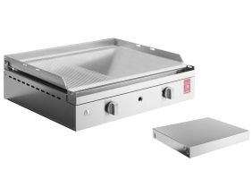 Plancha en inox lisse et rainurée avec couvercle Chef 55 cm