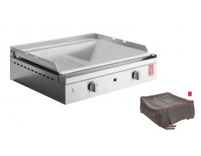 Plancha en inox lisse et rainurée avec housse Chef 55 cm