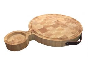 Planche ronde Billot en bois de charme avec lanière en cuir