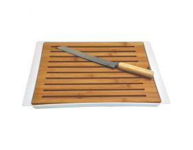 Planche à pain en bambou 38x27 cm avec couteau (Blanc)