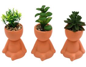 Plante artificielle pot en terracotta bonhomme (lot de 3)