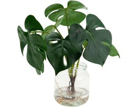 Plante artificielle pot en verre Monstera 27 cm