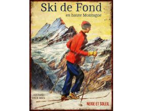 Plaque vintage sports d'hiver en métal 25 x 33 cm (Ski de fond)