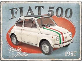Plaque décorative en métal en relief 40 x 30 cm (Fiat 500 - Turin Italia)