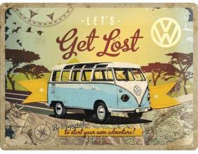 Plaque décorative en métal en relief 40 x 30 cm (Van VW - Let's Get Lost)