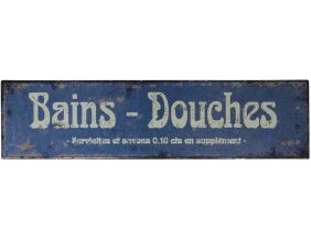 Plaque publicitaire Bains-douches bleue antique