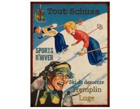 Plaque vintage sports d'hiver en métal 25 x 33 cm (Tout schuss)