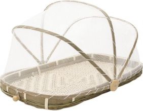 Plateau en bambou avec cloche en filet synthétique (Longueur 60 cm)