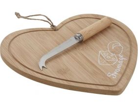 Plateau à fromage en bambou Cœur + couteau