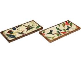 Plateau en manguier et émail Colibri 40 x 19 cm (Lot de 2)