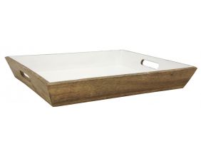 Plateau en manguier et émail blanc