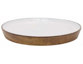 Plateau rond en manguier et résine blanche