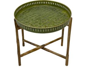 Plateau en métal avec trépied en bambou Jali 45 cm (Olive)