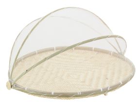 Plateau rond en bambou avec cloche en filet