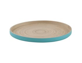 Plateau rond en bambou naturel et laqué turquoise (Rond)