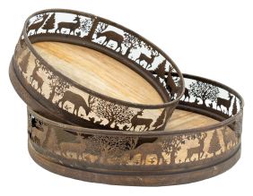 Plateaux en métal doré antique  et manguier Cerf et Biche