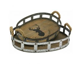 Plateaux ovales en bois et métal L'appel de la forêt (Lot de 2)