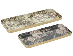 Plateaux rectangulaires en métal Fleurs retro (lot de 2)