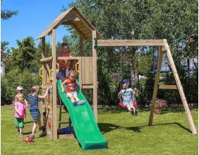Plateforme de jeux en bois Carol (Tour + toboggan + balançoire)
