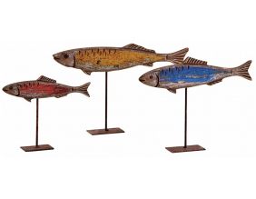 Poissons colorés en bois sur pieds (Lot de 3)