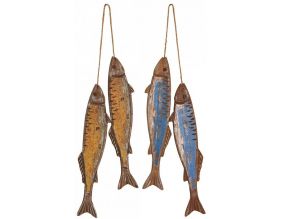 Poissons à suspendre en bois jaune et bleu (Lot de 2)