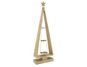 Porte bougies en bois vieilli et métal Sapin de Noël