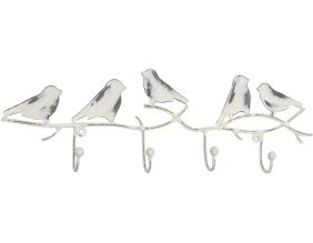 Porte-manteaux en métal 4 crochets oiseaux (Blanc)