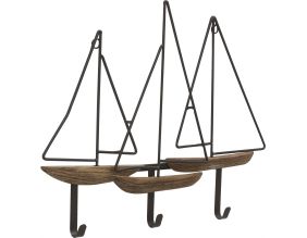 Portemanteau en métal et bois Voiliers 51 x 42 cm
