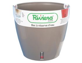 Pot en plastique rond avec réserve d'eau 35 cm Eva (Taupe)