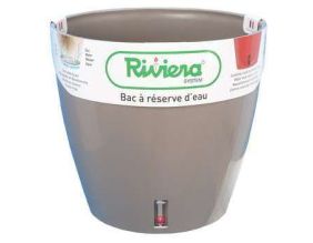 Pot en plastique rond avec réserve d'eau 30 cm Eva (Taupe)