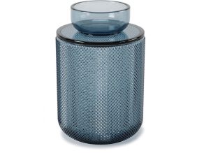 Pot en verre avec couvercle bougeoir intégré Allira (Bleu)