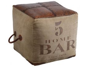 Pouf carré en coton et cuir Bar