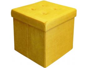 Pouf coffre carré en velours synthétique capitonné (Jaune moutarde)