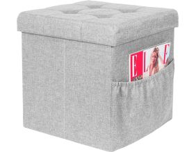 Pouf coffre pliable avec range magazines (Gris)