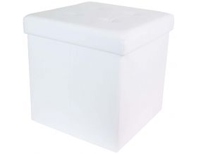 Pouf coffre pliable PU assise capitonnée (Blanc)